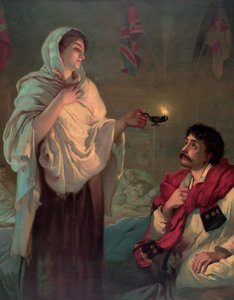 Florence Nightingale con una lámpara de aceite de English School
