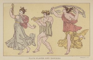 Flautista y bailarines (litografía en color) de English School