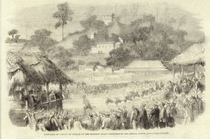 Carrera a pie en Cantón por Coolies del Tren Militar (grabado) de English School