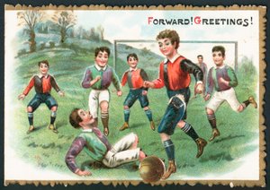 Partido de fútbol (¡Adelante! ¡Saludos!), tarjeta de Navidad de English School