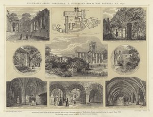 Abadía de Fountains, Yorkshire, un monasterio cisterciense fundado en 1132 d.C. de English School