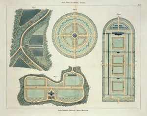 Cuatro Planos para Huertos, de Consejos sobre la Formación de Jardines y Placeres por John Claudius Loudon (1783-1843) publicado en 1812 de English School