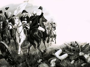 Federico el Grande, rey de Prusia, con sus tropas en batalla de English School