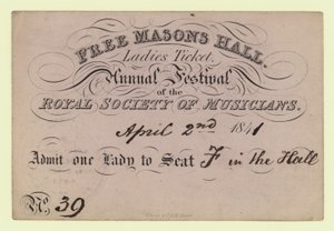 Entrada para damas, Festival Anual, Real Sociedad de Músicos, 2 de abril de 1841