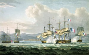 Acción de fragata en Vizagapatam Roads, India, 18 de septiembre de 1804, grabado por T. Sutherland para The Naval Chronology of Great Britain por J. Ralfe, publicado en 1820