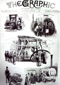Portada de The Graphic mostrando inventos importantes, 3 de enero de 1880 de English School