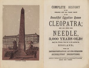 Portada y página de título de Historia completa de la vida romántica y muerte trágica de la hermosa Reina Egipcia Cleopatra de English School