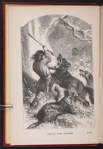 Frontispicio de Los cazadores de lobos británicos. Un cuento, etc., de Thomas Miller de English School