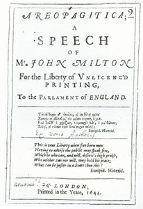 Frontispicio de Areopagitica, un discurso de John Milton, publicado en 1644