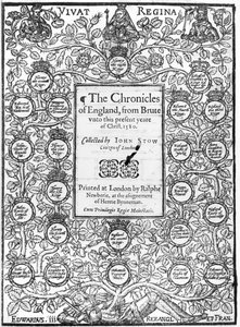 Frontispicio de Las crónicas de Inglaterra por John Stow, 1580