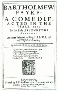 Frontispicio de Bartholomew Fayre: A Comedie por Benjamin Jonson, 1631 de English School