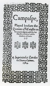 Frontispicio de Campaspe por John Lyly, 1584 de English School