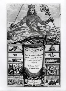 Frontispicio de Leviatán o la materia, forma y poder de una comunidad eclesiástica y civil, 1651, por Thomas Hobbes de Malmesbury de English School