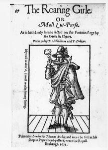 Frontispicio de The Roaring Girle o Moll Cut-Purse por Thomas Middleton y Thomas Dekker, 1611 de English School
