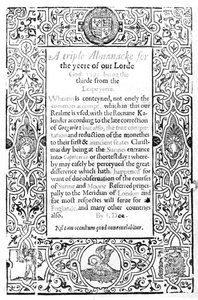 Frontispicio de un Calendario Romano, 1591 de English School