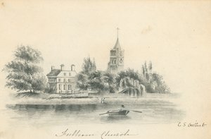 Iglesia Fulham; dibujo original a lápiz de C S Gilbert de English School