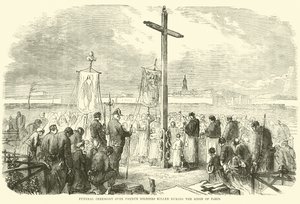 Ceremonia fúnebre sobre soldados franceses muertos durante el Sitio de París, octubre 1870 de English School