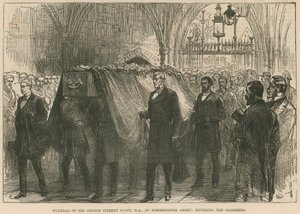 Funeral del difunto Sir George Gilbert Scott, RA, en la Abadía de Westminster, entrando en los claustros