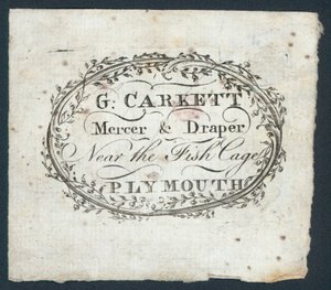G Carkett, mercero y pañero, tarjeta comercial de English School