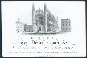 G King, comerciante de té, tendero, etc., tarjeta comercial