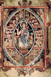 Galba A XVIII f.21r, Cristo en Majestad, del Salterio Athelstan, Old Minster, Winchester, 925-50 (vitela) de English School
