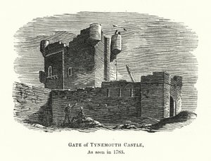 Puerta del Castillo de Tynemouth, vista en 1783 de English School