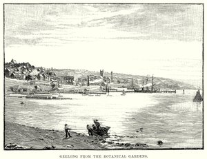 Geelong desde el Jardín Botánico (grabado) de English School