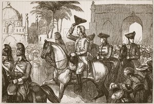 El General Goddard entrando en Surat, ilustración de Cassells Illustrated History of India de James Grant, pub. 1879