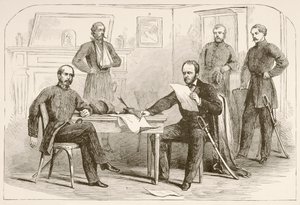 El General Joseph Eggleston Johnston rinde el Ejército de Tennessee al General William Tecumseh Sherman (litografía)