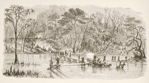 Tropas del General Sherman cruzando el río Edisto durante la Marcha al Mar (litografía)