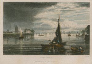 Vista general de barcos en el río Támesis en Battersea de English School