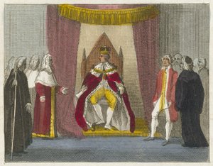Jorge III y los jueces (grabado coloreado)