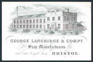 George Langridge & Company, fabricantes de corsés, tarjeta comercial de English School