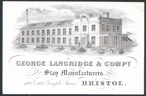 George Langridge & Company, fabricantes de corsés, tarjeta comercial