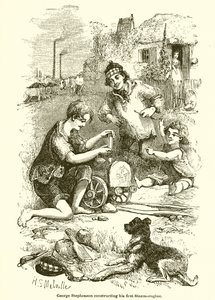 George Stephenson construyendo su primera locomotora de English School