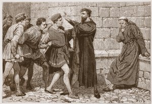 George Wishart protegiendo a su posible asesino, ilustración de "The History of Protestantism" de James Aitken Wylie (1808-1890), pub. 1878 (grabado) de English School