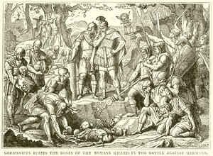 Germanicus entierra los huesos de los romanos muertos en la batalla contra Hermann