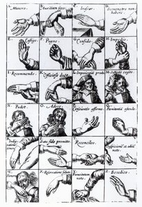 Gestos para mímica de Chrilogia Naturall Language of Hand de John Bulwer, 1644 de English School