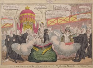 Fantasma visto en Hamlet de la Capilla de St. Stephens, pub. 1820 de English School
