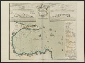 Bahía de Gibraltar (Perspectiva oeste y este de G. Hill.) Por C. Price, c.1730 (litografia en color) de English School