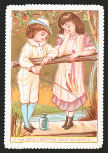 Niña y niño pescando con caña de English School