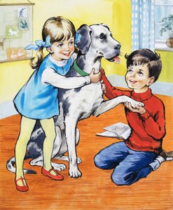 Niña y niño con perro de English School
