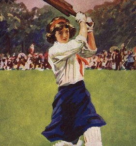 Chica bateando en un juego de cricket