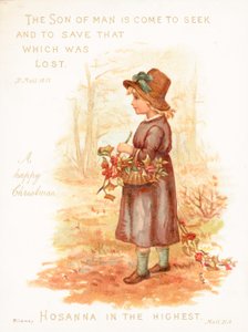 Niña llevando una cesta de acebo, Tarjeta de Navidad de English School