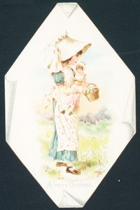 Niña llevando muñeca y cesta de English School
