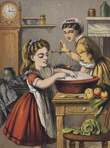 Chica ayudando en la cocina (litografía en color)