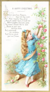 Niña recogiendo rosas, tarjeta de Navidad