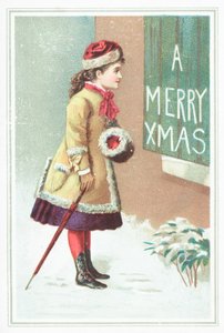 Niña leyendo un cartel de Navidad de English School