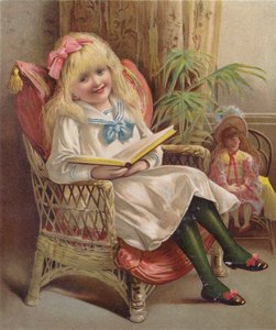 Chica leyendo en una silla (cromolito) de English School