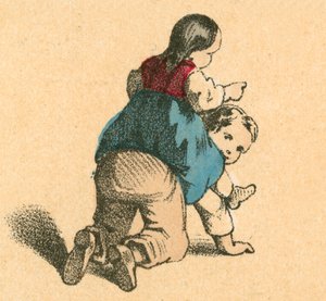 Niña montando a un niño